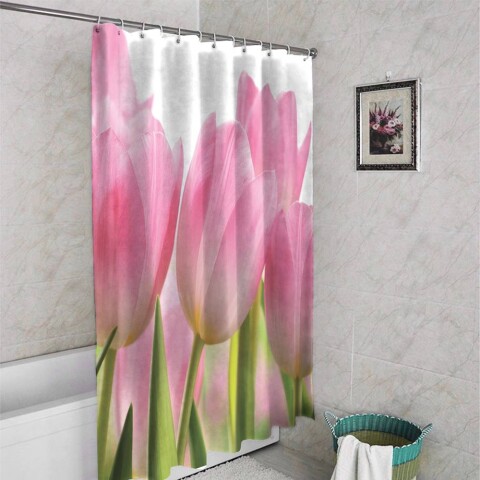 картинка 3D штора для ванной «Крупные розовые тюльпаны» | интернет-магазин фотообоев ARTDECO