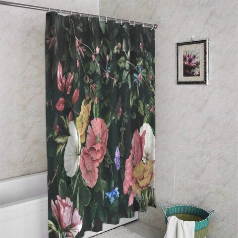 картинка 3D фотоштора для ванной «Колибри в цветущем саду» | интернет-магазин фотообоев ARTDECO