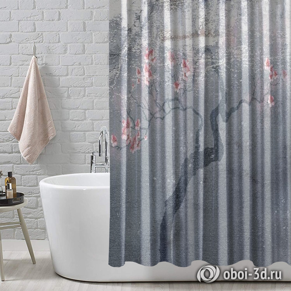картинка Шторы для ванной «Живописная сакура» | интернет-магазин фотообоев ARTDECO