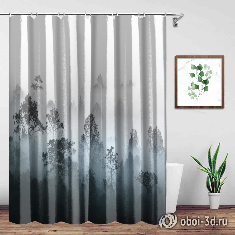 картинка Шторы для ванной «Вершины деревьев сквозь туман» | интернет-магазин фотообоев ARTDECO