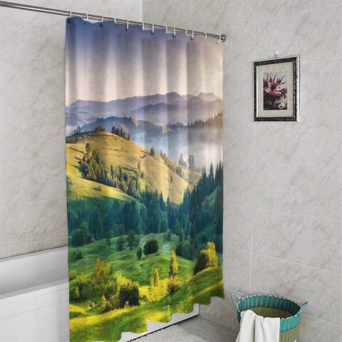 картинка 3D занавеска для ванной «Альпийский луг» | интернет-магазин фотообоев ARTDECO