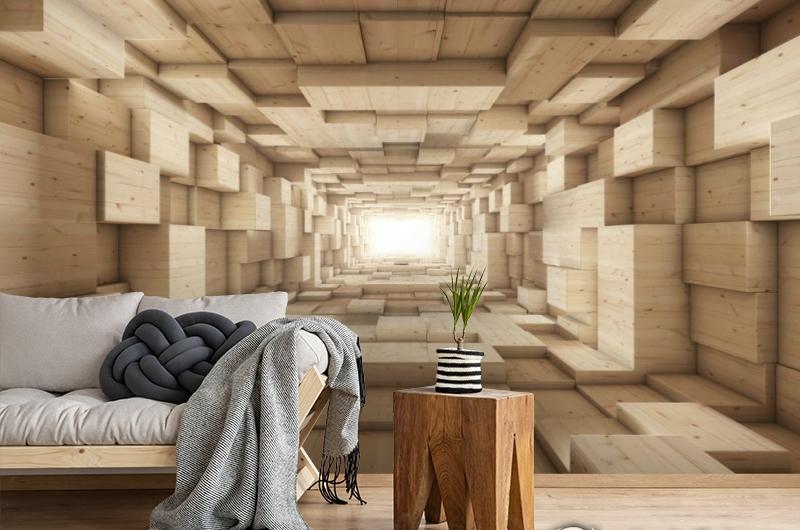 картинка 3D Фотообои «Тоннель из деревянных кубов» | интернет-магазин фотообоев ARTDECO