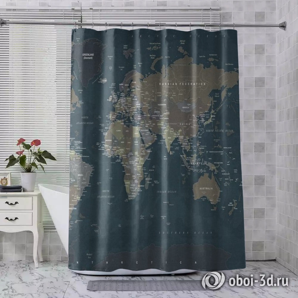 картинка Шторы для ванной «Джинсовая карта мира» | интернет-магазин фотообоев ARTDECO
