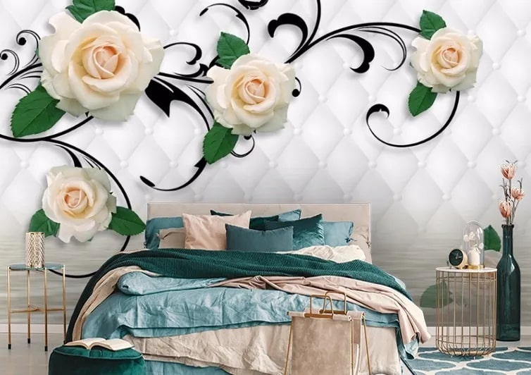 картинка 3D Фотообои «Белые розы над водой» | интернет-магазин фотообоев ARTDECO