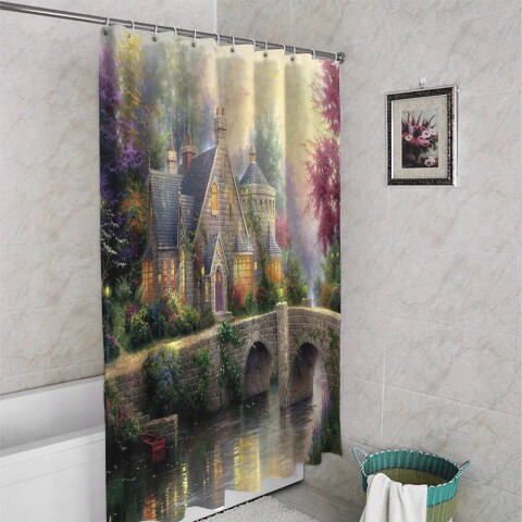 картинка 3D занавеска в ванную комнату «Сказочный домик» | интернет-магазин фотообоев ARTDECO