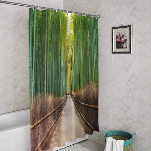 картинка 3D фото занавеска для ванной «Дорога через бамбук» | интернет-магазин фотообоев ARTDECO