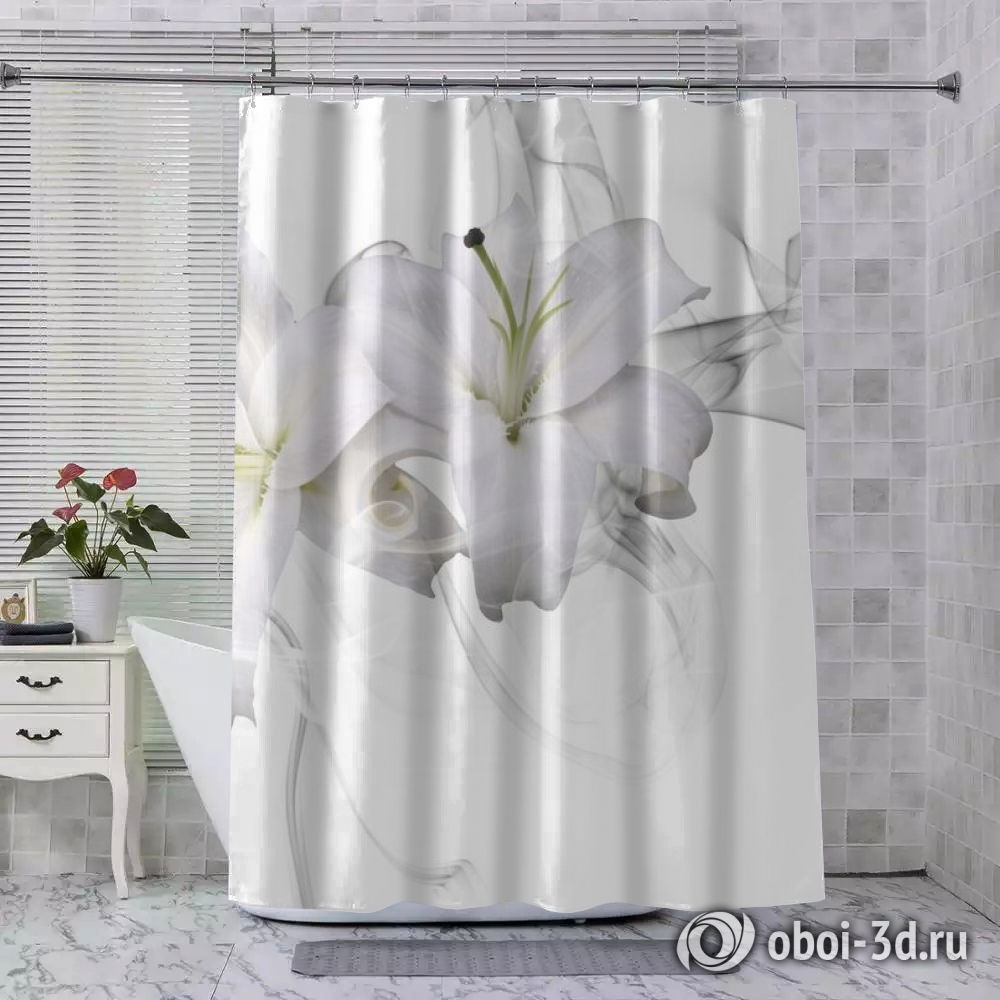 картинка Шторы для ванной «Пара белых лилий в дымке» | интернет-магазин фотообоев ARTDECO