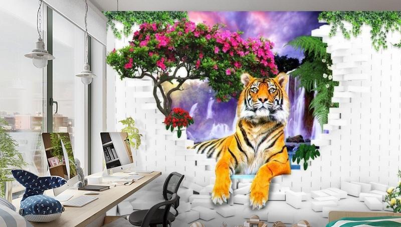 3D Фотообои  «Тигр у водопада»