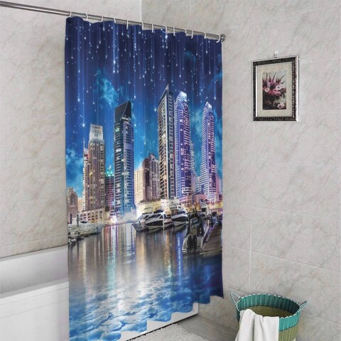картинка 3D занавеска в ванную комнату «Звездная ночь» | интернет-магазин фотообоев ARTDECO