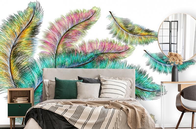 картинка 3D Фотообои «Радужные перья» | интернет-магазин фотообоев ARTDECO