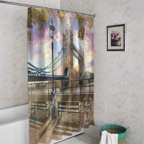 картинка 3D штора в ванную комнату «Набережная Темзы» | интернет-магазин фотообоев ARTDECO