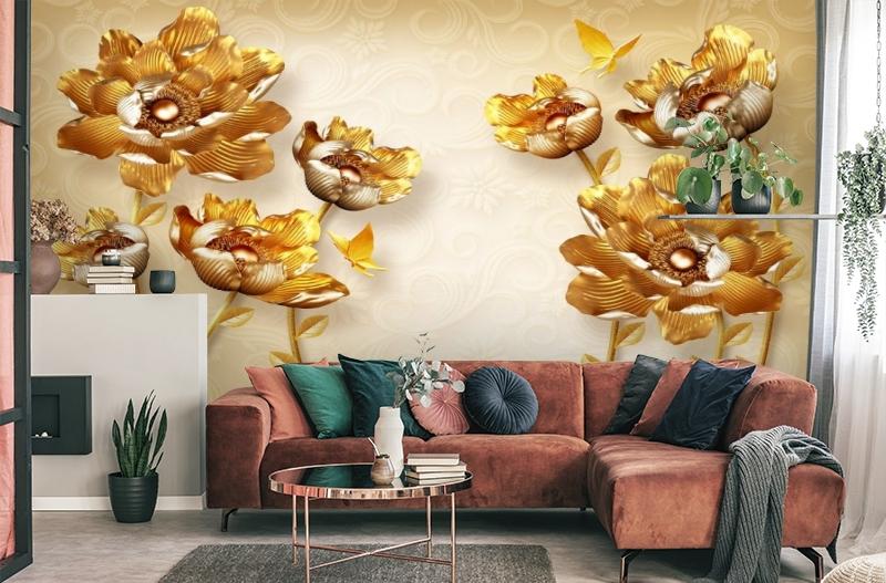 картинка 3D Фотообои «Кованые золотые цветы» | интернет-магазин фотообоев ARTDECO