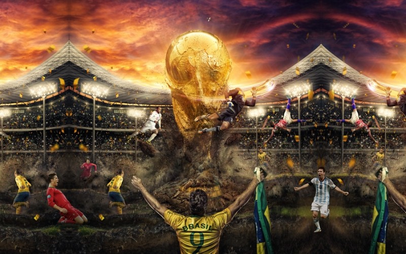 картинка 3D Фотообои «Битва за футбольный кубок» | интернет-магазин фотообоев ARTDECO