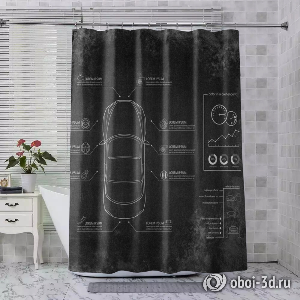 картинка Шторы для ванной «Авто схема» | интернет-магазин фотообоев ARTDECO
