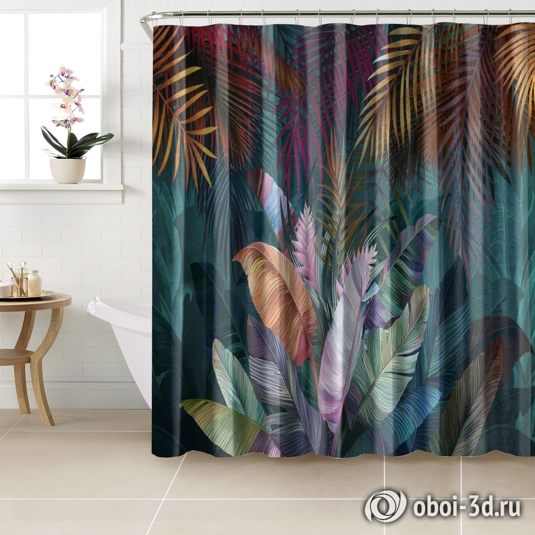 картинка Шторы для ванной «Яркий тропический букет» | интернет-магазин фотообоев ARTDECO
