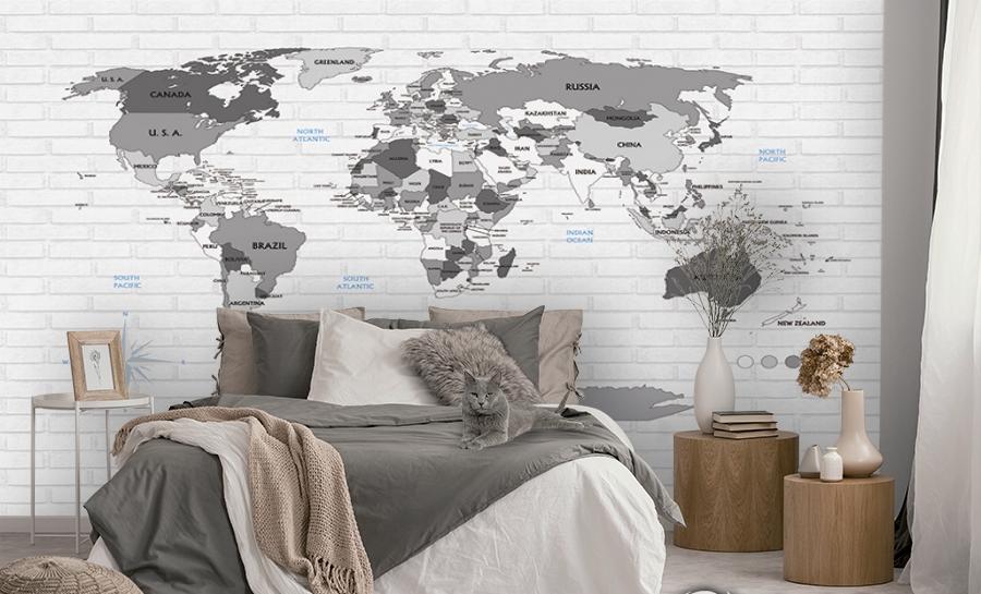 картинка 3D Фотообои «Карта на стене в стиле лофт» | интернет-магазин фотообоев ARTDECO