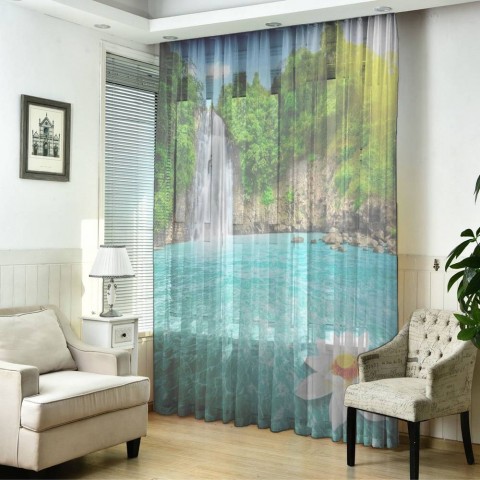 картинка 3D Тюль на окна "Водопад с кувшинкой" | интернет-магазин фотообоев ARTDECO