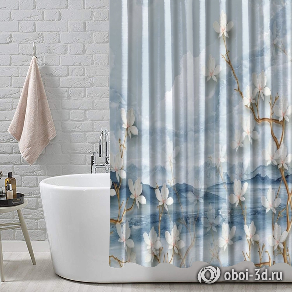 картинка Шторы для ванной «Облачные магнолии» | интернет-магазин фотообоев ARTDECO