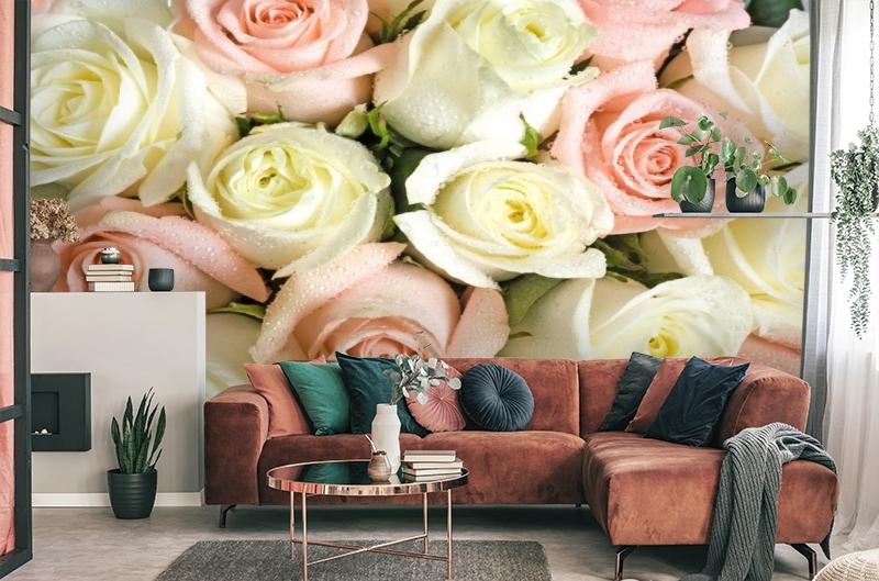 картинка 3D Фотообои «Салатово-розовые розы» | интернет-магазин фотообоев ARTDECO