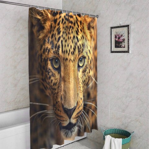 картинка 3D штора для ванны «Леопард портрет» | интернет-магазин фотообоев ARTDECO