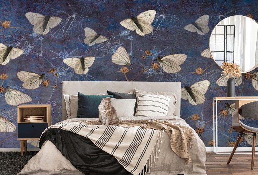 картинка 3D Фотообои «Воображение с бабочками в синих тонах» | интернет-магазин фотообоев ARTDECO