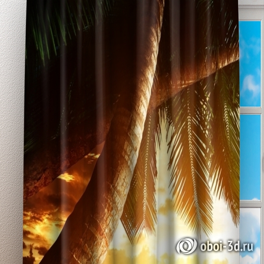 картинка Фотошторы «Закат под пальмами» | интернет-магазин фотообоев ARTDECO