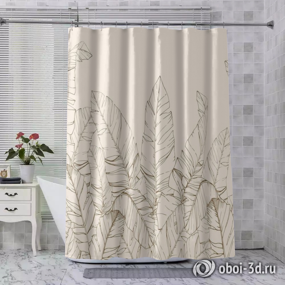 картинка Шторы для ванной «Композиция с листвой в песочных тонах» | интернет-магазин фотообоев ARTDECO
