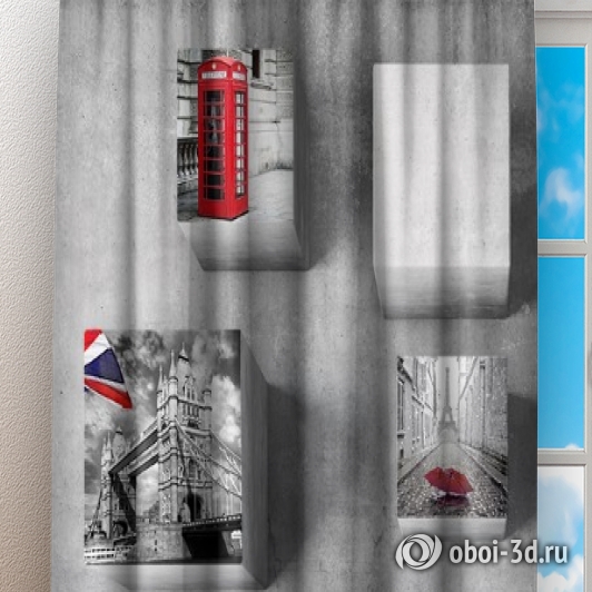 Фотошторы «Кубы с видами Лондона на стене»