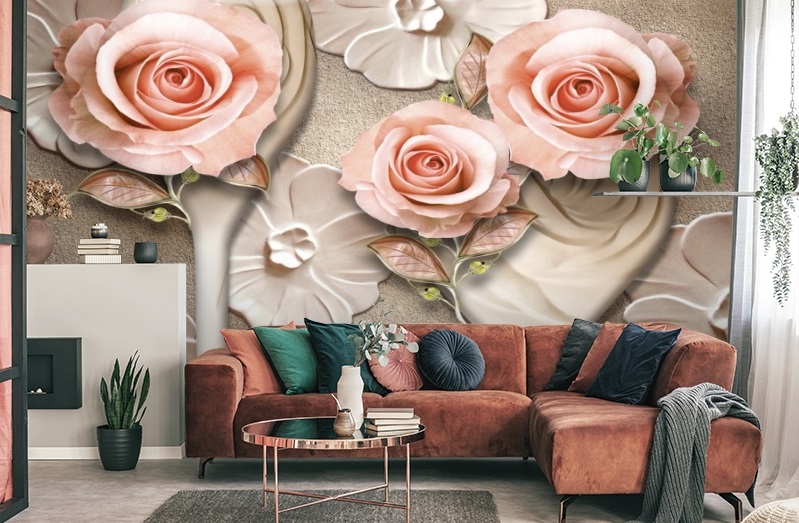 картинка 3D Фотообои «Барельефная композиция с розами» | интернет-магазин фотообоев ARTDECO
