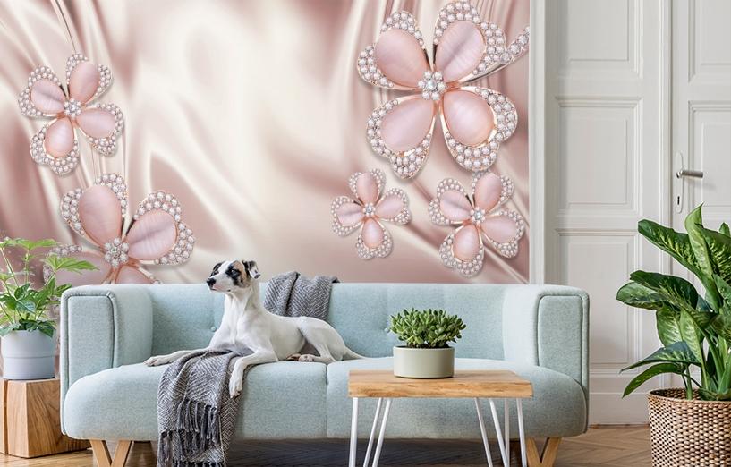 картинка 3D Фотообои «Клевер с бриллиантами в нежно-розовых тонах» | интернет-магазин фотообоев ARTDECO