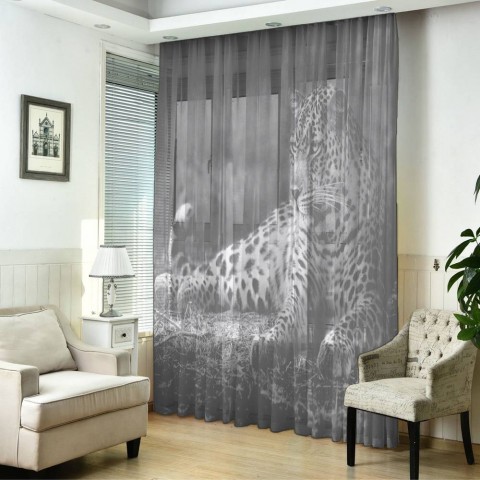 картинка 3D тюль "Черно белый леопард" | интернет-магазин фотообоев ARTDECO