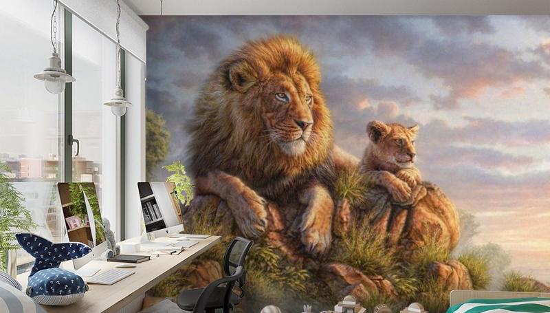 картинка 3D Фотообои «Величественные львы» | интернет-магазин фотообоев ARTDECO