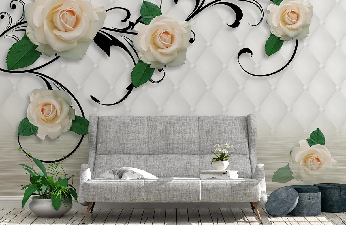 картинка 3D Фотообои «Белые розы над водой» | интернет-магазин фотообоев ARTDECO