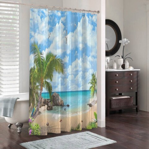 картинка 3D штора для ванны «Райское место» | интернет-магазин фотообоев ARTDECO