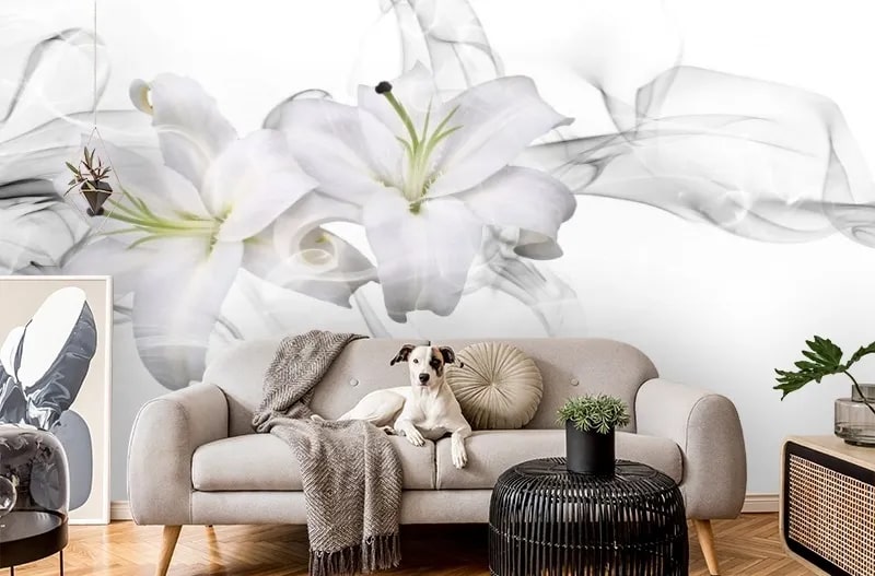 картинка 3D Фотообои «Пара белых лилий в дымке» | интернет-магазин фотообоев ARTDECO