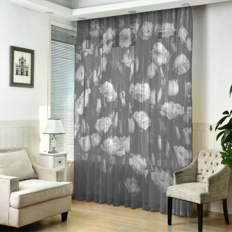 картинка 3D тюль "Цветы на темной ткани" | интернет-магазин фотообоев ARTDECO