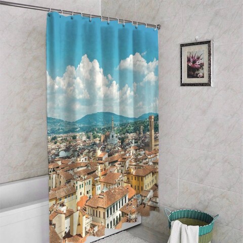 картинка 3D штора для ванной «Крыши домов Италии» | интернет-магазин фотообоев ARTDECO