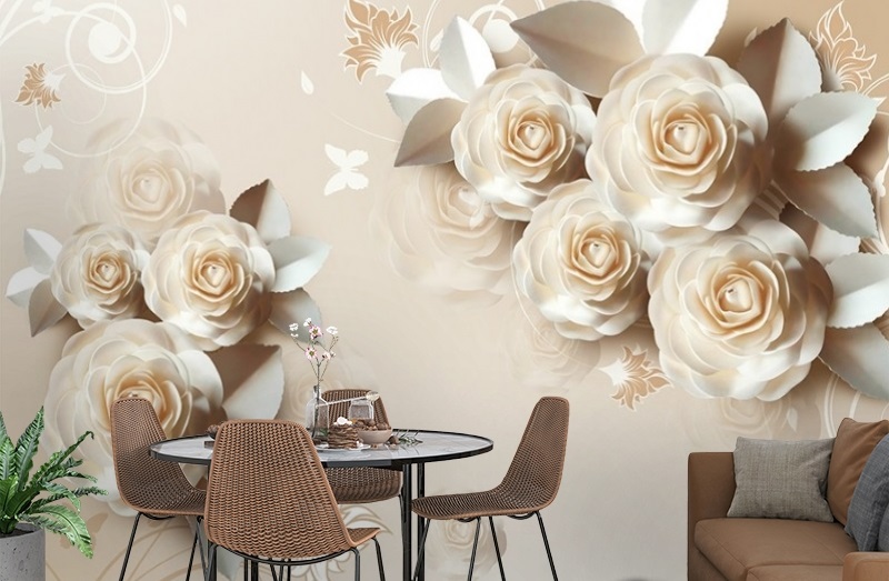 картинка 3D Фотообои «Кремовая композиция с розами» | интернет-магазин фотообоев ARTDECO