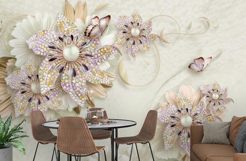 картинка 3D Фотообои «Радужные ювелирные цветы» | интернет-магазин фотообоев ARTDECO