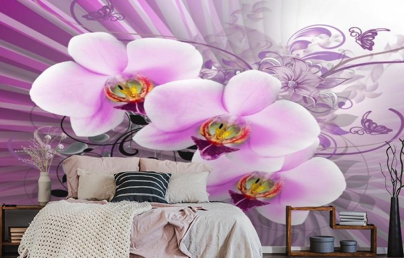 картинка 3D Фотообои «Орхидеи в стиле ретро» | интернет-магазин фотообоев ARTDECO