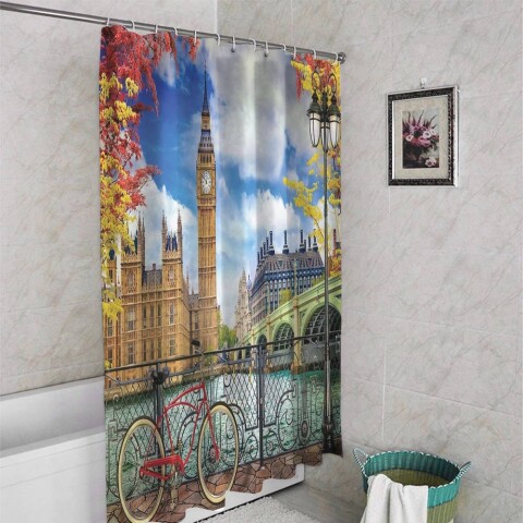 картинка 3D занавеска для ванной «Утро в Лондоне» | интернет-магазин фотообоев ARTDECO