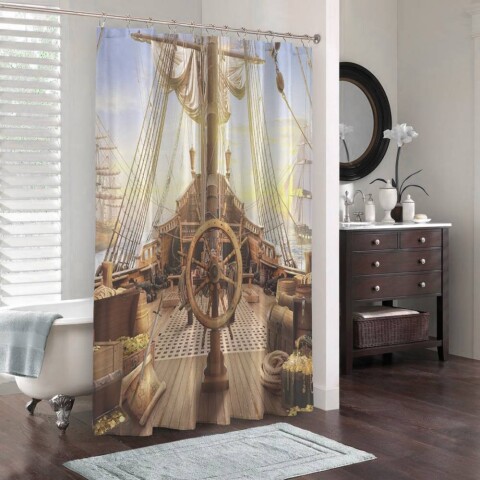 картинка 3D шторка для ванны «Пиратский корабль» | интернет-магазин фотообоев ARTDECO