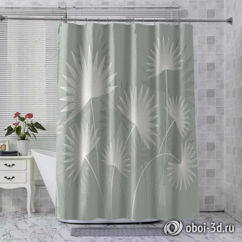 картинка Шторы для ванной «Пальмовые листья в мятных оттенках» | интернет-магазин фотообоев ARTDECO