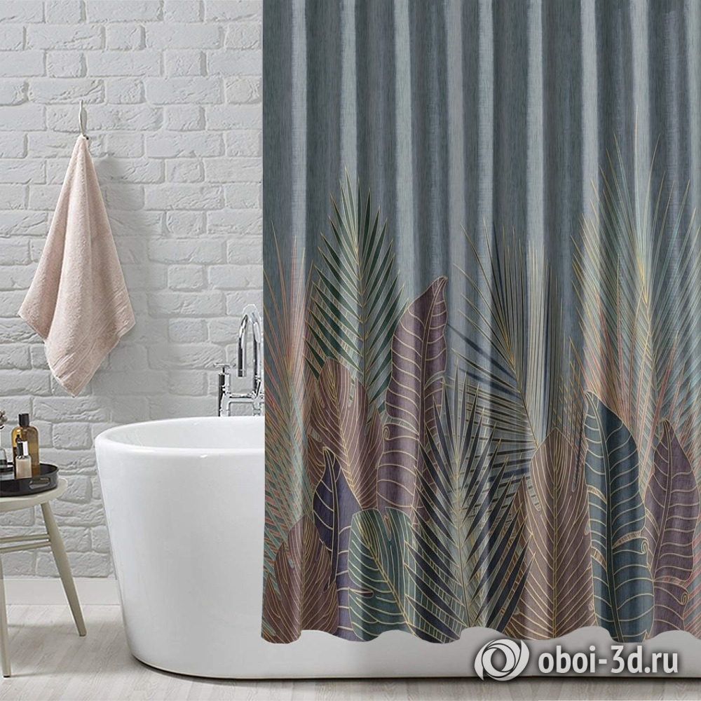картинка Шторы для ванной «Тропическая композиция с золотом» | интернет-магазин фотообоев ARTDECO