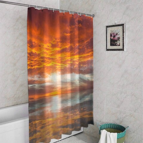 картинка Штора для ванной «Бордовый закат» | интернет-магазин фотообоев ARTDECO