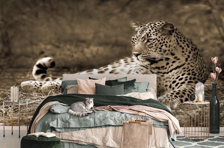 картинка 3D Фотообои «Леопард сепия» | интернет-магазин фотообоев ARTDECO