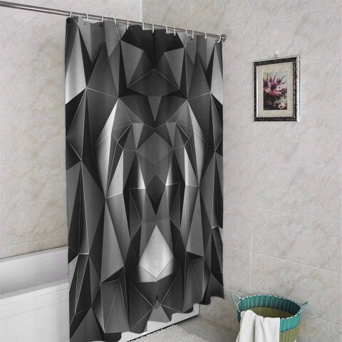 картинка 3D штора в ванную «Темные полигоны» | интернет-магазин фотообоев ARTDECO