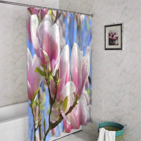картинка 3D штора в ванную «Нежная магнолия» | интернет-магазин фотообоев ARTDECO
