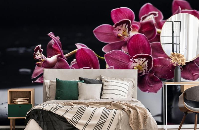 картинка 3D Фотообои «Бордовые орхидеи» | интернет-магазин фотообоев ARTDECO