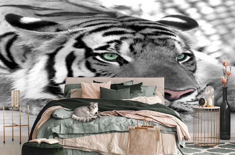 картинка 3D Фотообои  «Тигр черно-белые» | интернет-магазин фотообоев ARTDECO